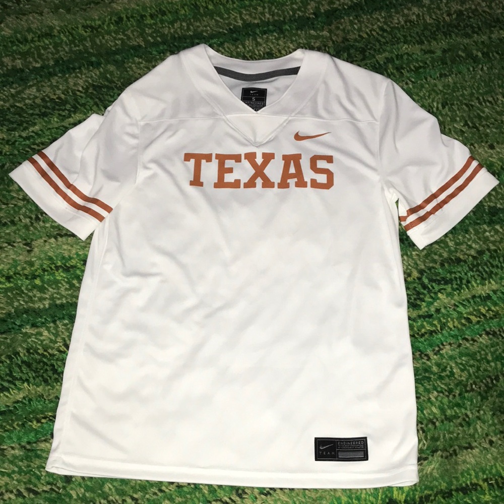 Nike White and Burnt Orange Texas Kids Jersey